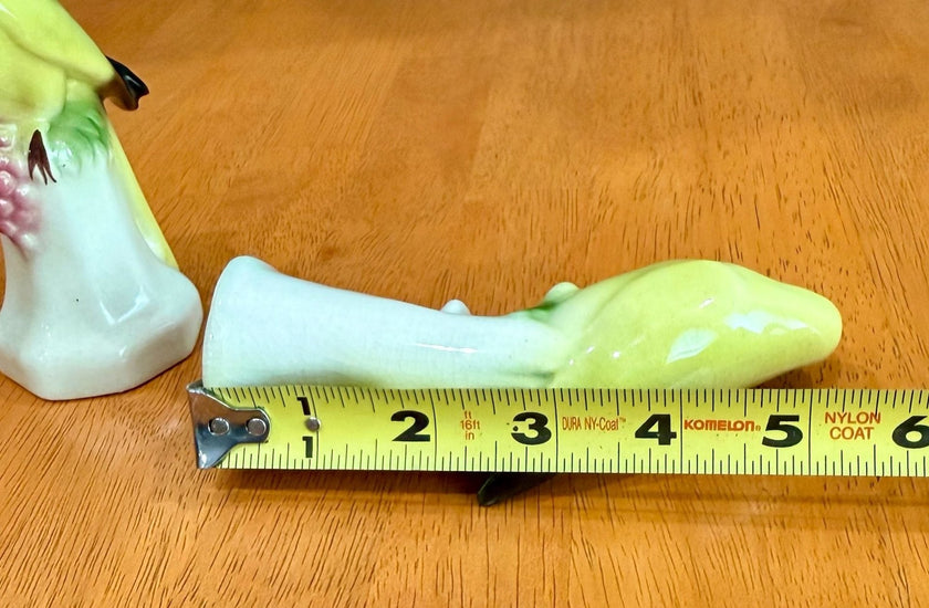 Vintage Set of 2 Yellow Parakeet Birds on Perches Ceramic Figurines