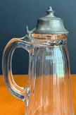 Vintage Glass Syrup Pitcher Metal Flip-Top Lid Vertical Ribbed Design