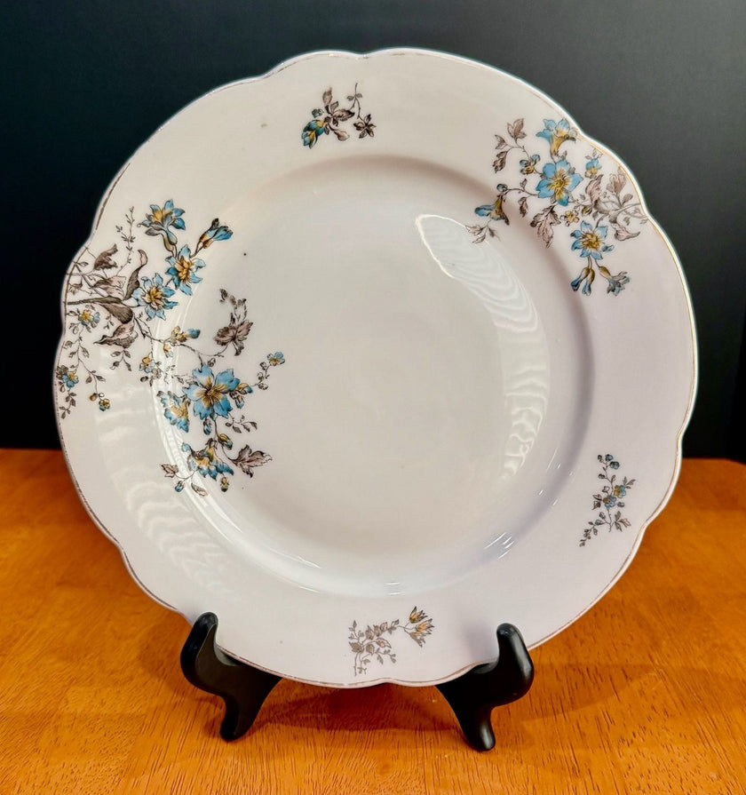 Vintage BSM Fine Porcelain Floral Scalloped Dinner Plate Blue Yellow