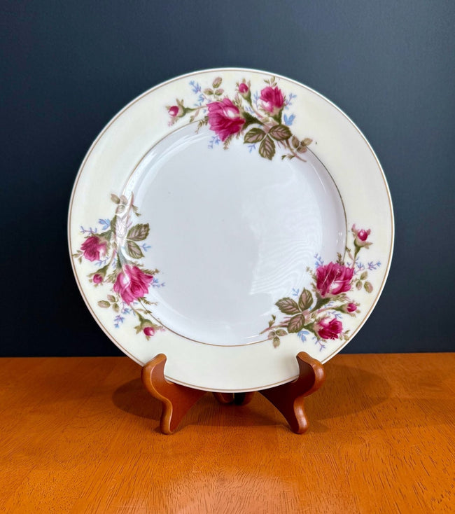 Vintage Moss Rose Fine China Luncheon Dinner Plate Made Japan Gold Rim