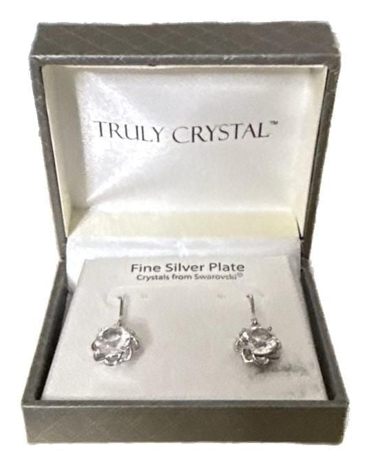 Truly Crystal Fine Silver Plate Swarovski Crystal Floral Earrings