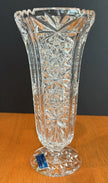 Vintage West Germany 24% Lead Crystal Hobstar Starburst Medallion Vase 8.5