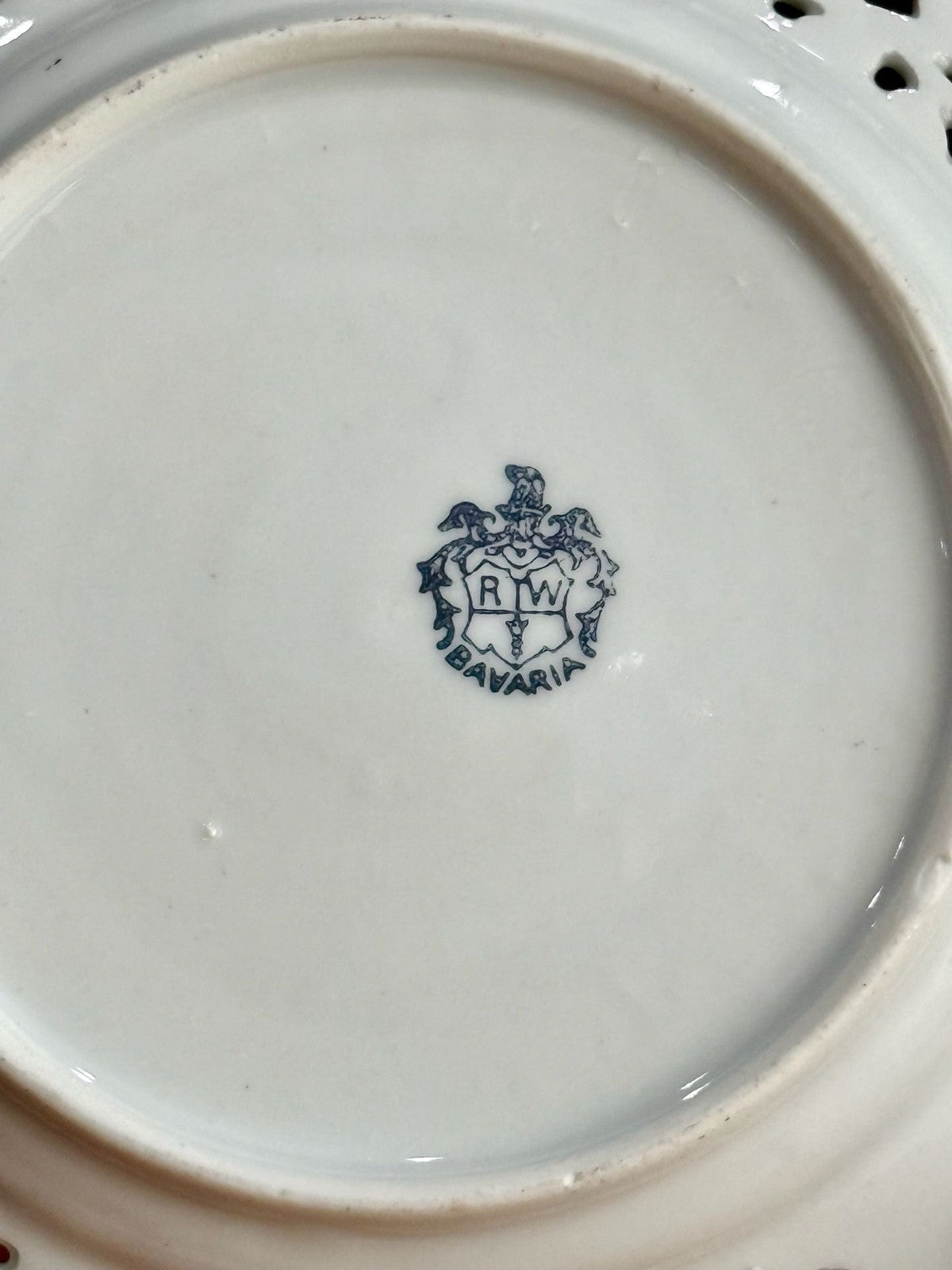 RW Bavaria Porcelain Reticulated Plate Hand-Painted Dresden Floral Design