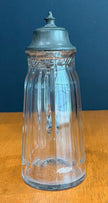 Vintage Glass Syrup Pitcher Metal Flip-Top Lid Vertical Ribbed Design