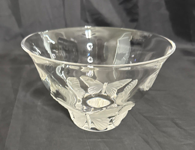 Vintage Kai-Yin Lo Lead Crystal Glass Bowl Frosted Crystal Butterfly Accents