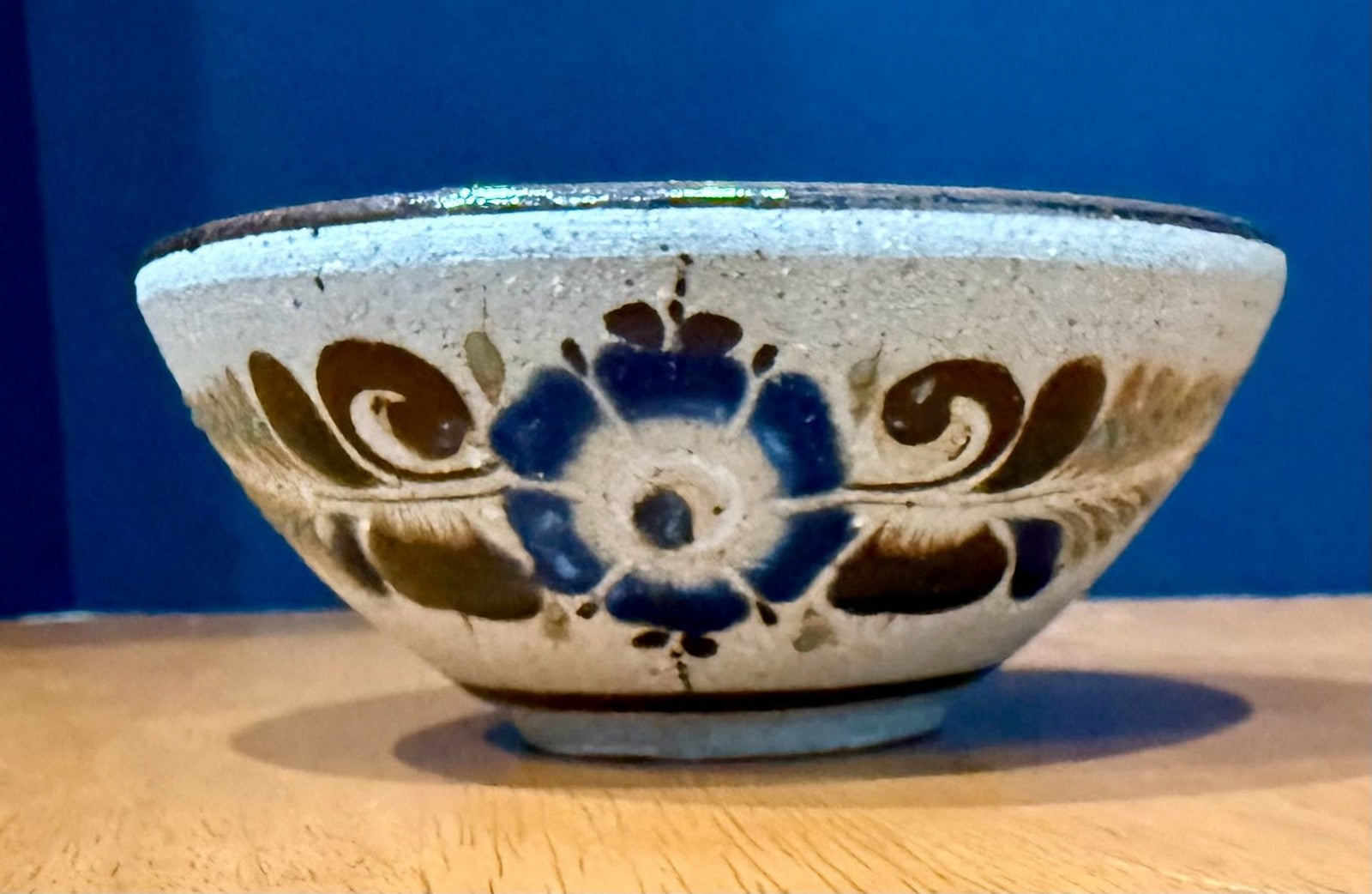 Vintage Tonala Mexico Hand Painted Sandstone Pottery Floral Bowl 5
