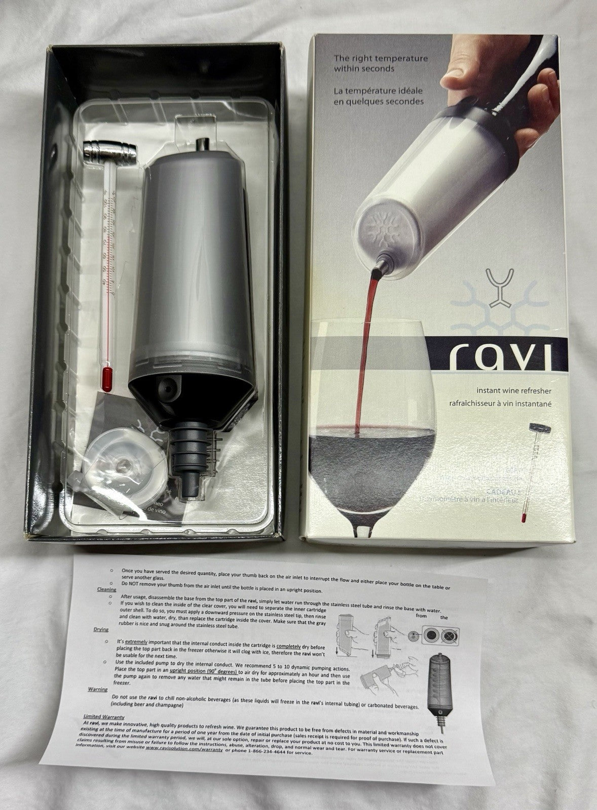Ravi Instant WINE CHILLER Cooler Refresher With Bonus Thermometer NEW