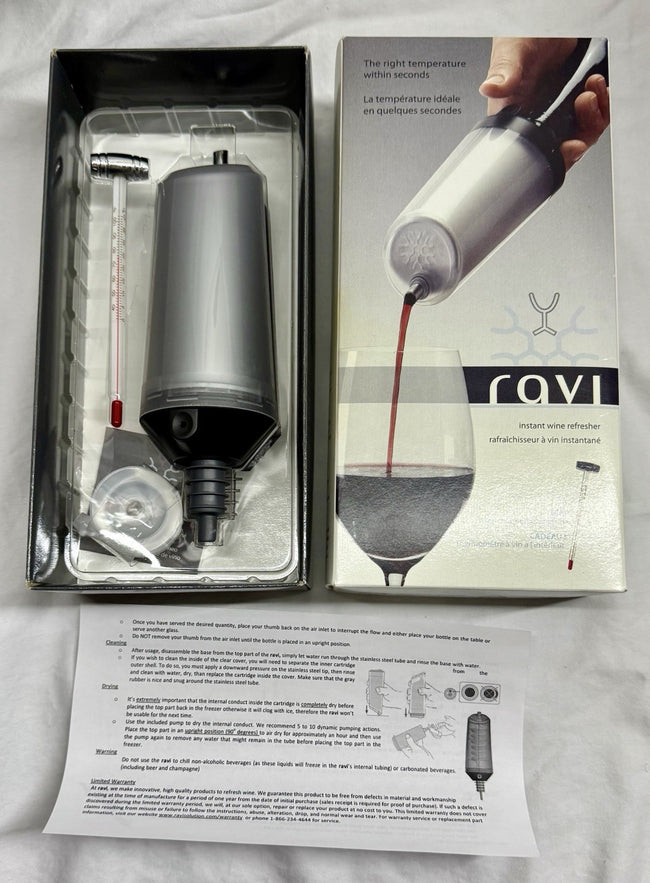Ravi Instant WINE CHILLER Cooler Refresher With Bonus Thermometer NEW