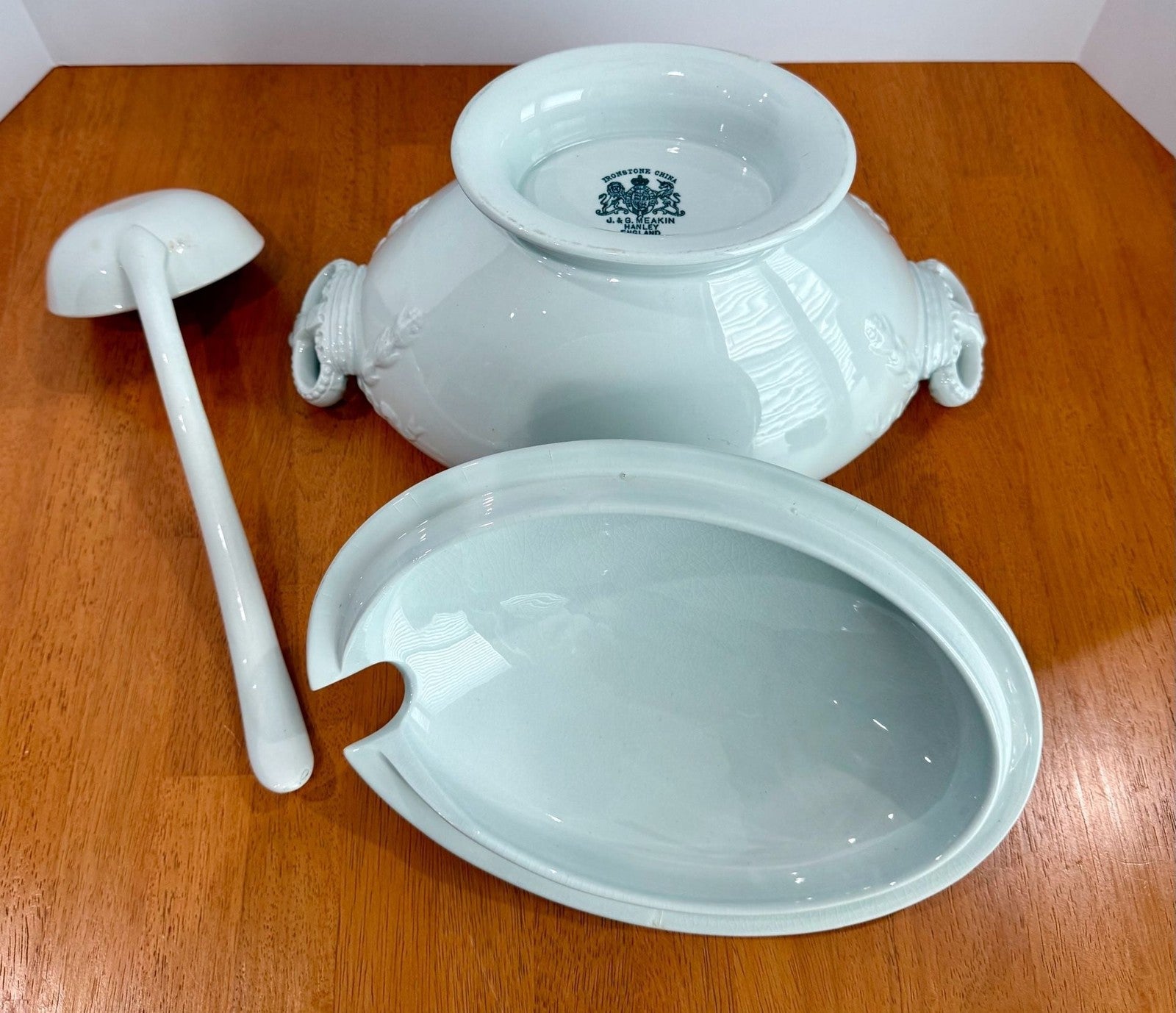Vintage J. & G. Meakin Ironstone White Soup Tureen with Lid and Ladle