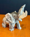 Vintage Hand-Carved Grey Marbled Onyx Elephant Figurine Good Luck Trunk Up