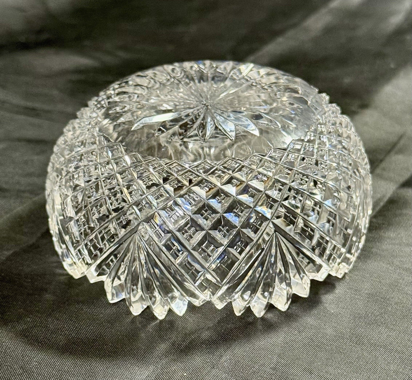 American Brilliant Period Cut Glass Finger Bowl Strawberry & Fans Pattern Rare!