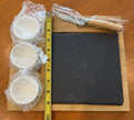 Cheese & Dip Serving Set Bamboo Board 3 Ramekins Slate Square Cheese/Meat Knife