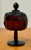 Vintage LG Wright Amethyst Purple Glass Pedestal Covered Candy Dish Grape Motif