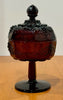 Vintage LG Wright Amethyst Purple Glass Pedestal Covered Candy Dish Grape Motif