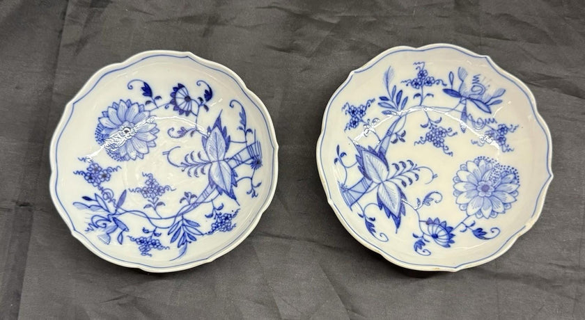 Antique Set 2 Ernst Teichert Meissen Coupe Cereal Bowl 5.25” Blue Onion Pattern