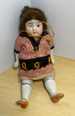 Antique Bisque Porcelain Jointed Doll Painted Blue Socks Original Cloth Dress