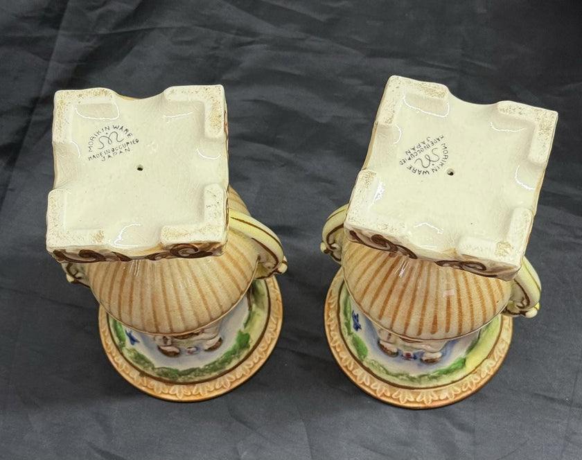 Set Of 2 Morikin Ware Made in Occupied Japan Vases Capodimonte Style 1945-1952