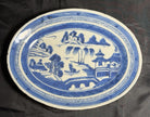 Antique Chinese Canton Blue & White Porcelain Small Oval Dish 9x11” Circa 19th C