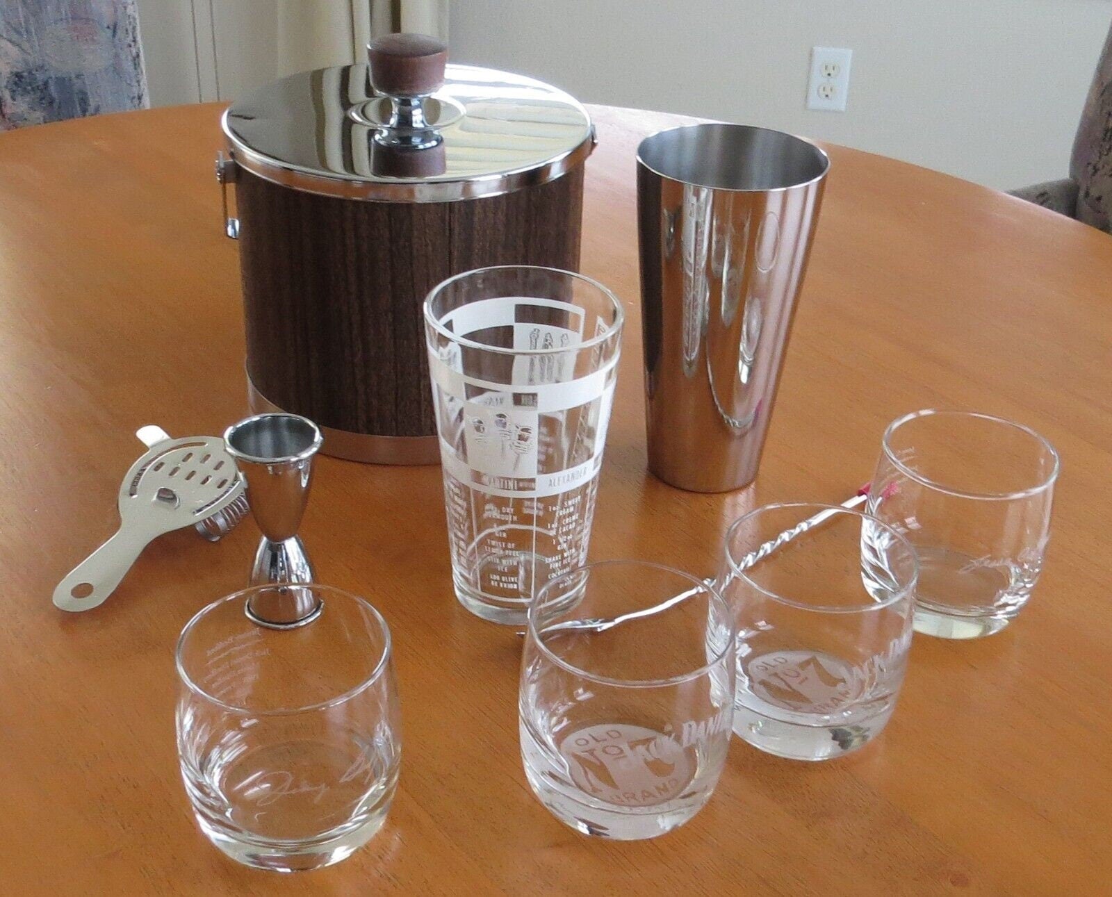 Vintage Bar Set Mr Bartender Shaker Set Jack Daniels Rock Glasses Set of 4