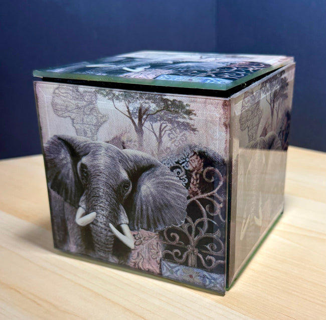 Arister Gifts Beveled Glass Elephant Keepsake Jewelry Box with Velvet Lining