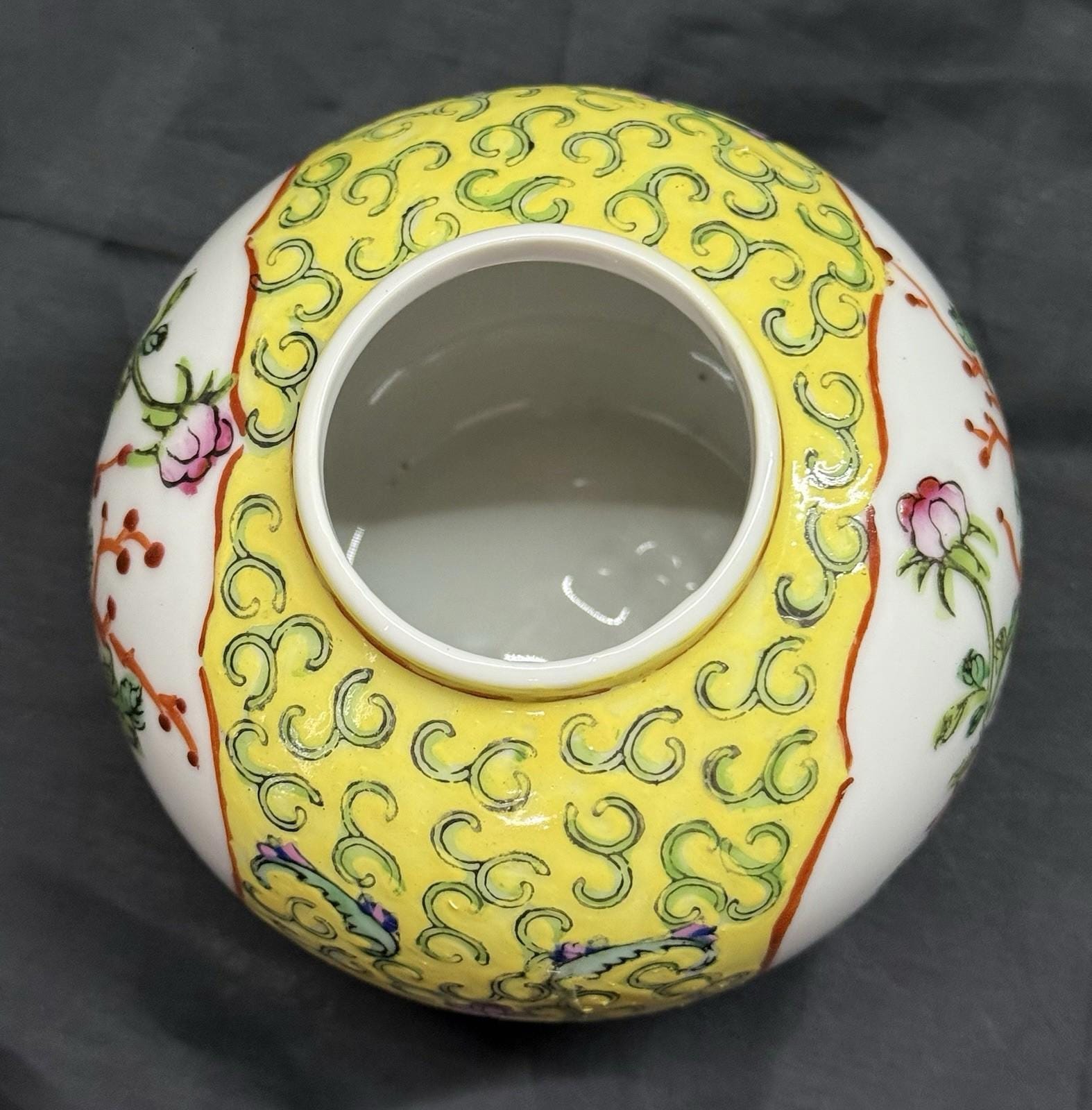 Vintage Japanese Porcelain Vase Ginger Jar Yellow Floral Famille Rose Style