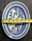Antique Chinese Canton Blue & White Porcelain Small Oval Dish 9x11” Circa 19th C