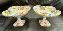 Antique Set 2 Carl Thieme Dresden Porcelain Reticulated Compotes Repaired RARE!