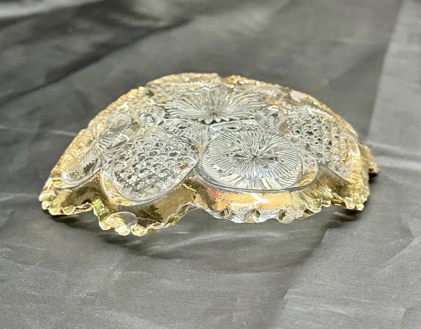 Antique (EAPG) Trinket Bowl US Glass Co # 15093 The States Gilded Sawtooth Edge