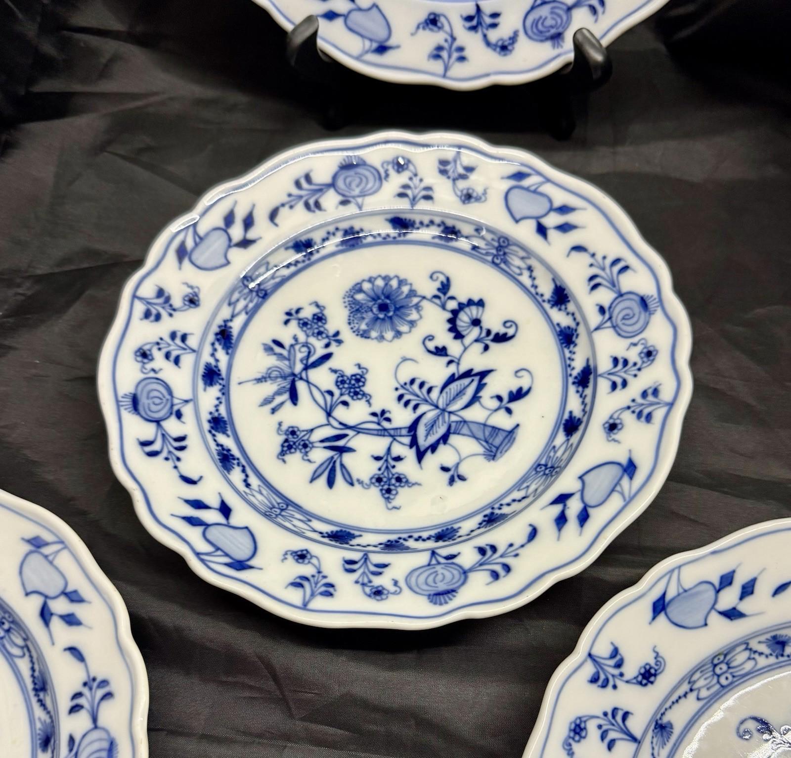 Antique Set Of 4 Ernst Teichert Meissen Blue Onion Luncheon Plates 8.5” Germany