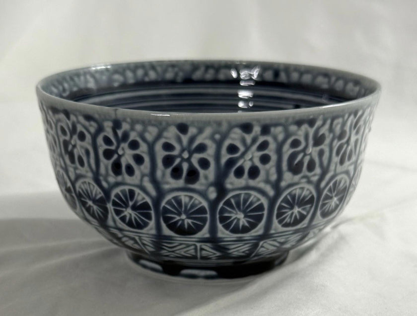 Vintage Arita Ware Blue White Porcelain Sugar Bowl Traditional Japanese Pottery