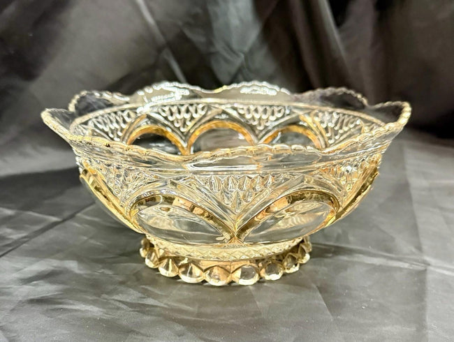 Antique EAPG Beaumont Glass Co Clear Duchess 103 OMN 8.5” Serving Bowl Gold Trim
