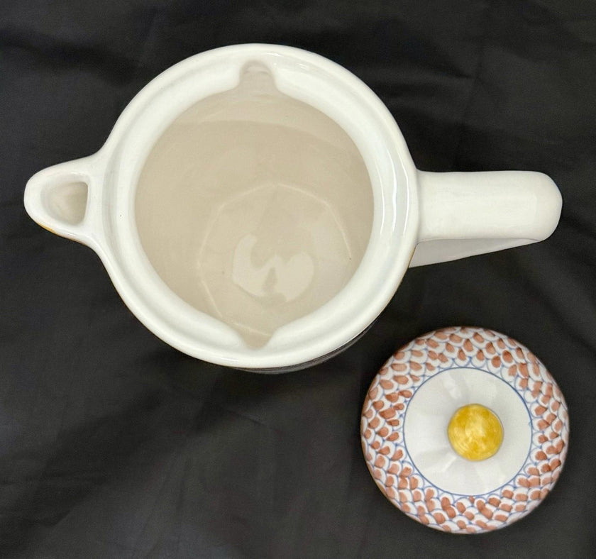 Vintage Ceramic Teapot Pitcher Lis Ceramica Brasil Floral Motif Folk Art Lidded