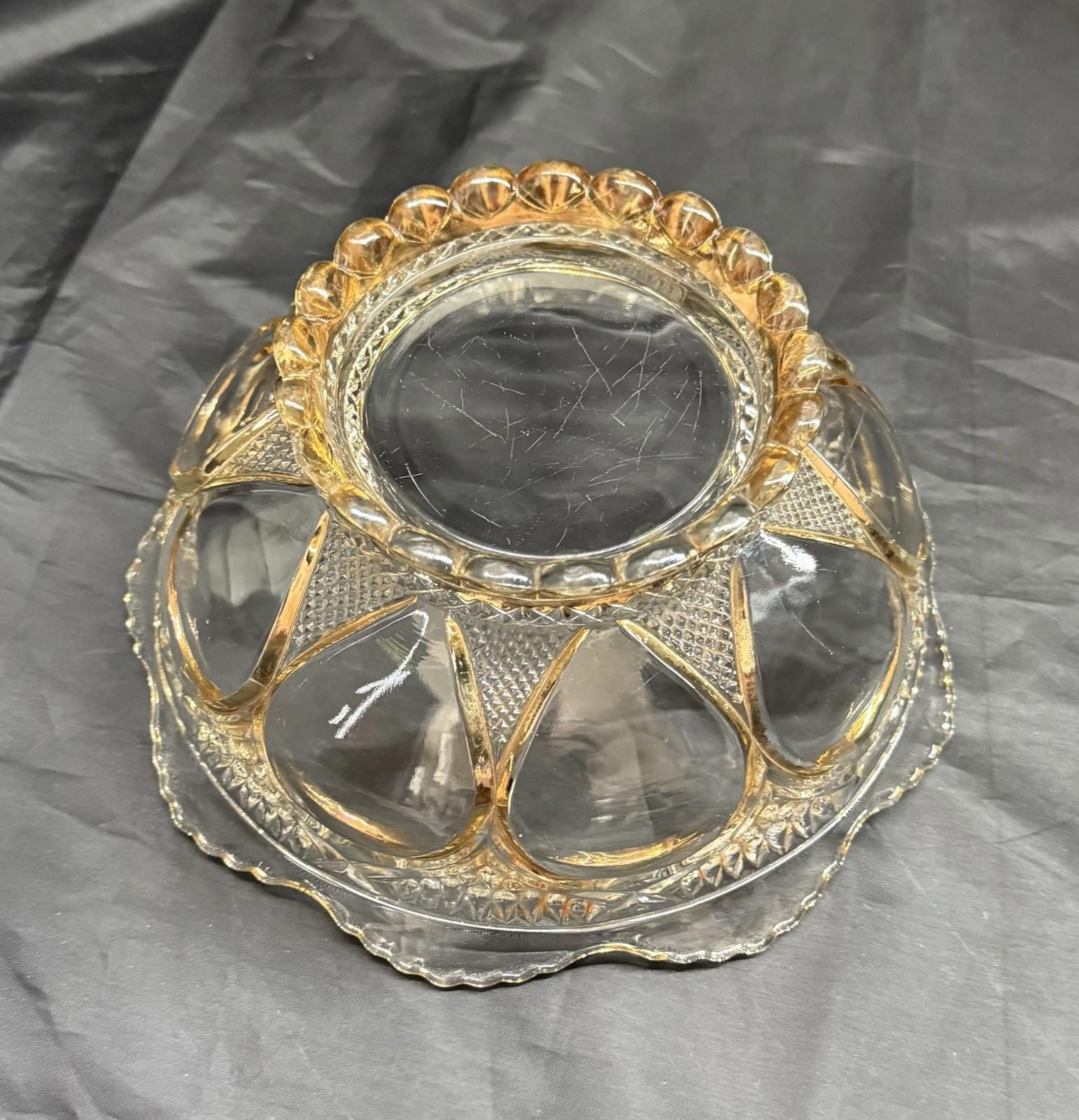 Antique EAPG Beaumont Glass Co Clear Duchess 103 OMN 8.5” Serving Bowl Gold Trim