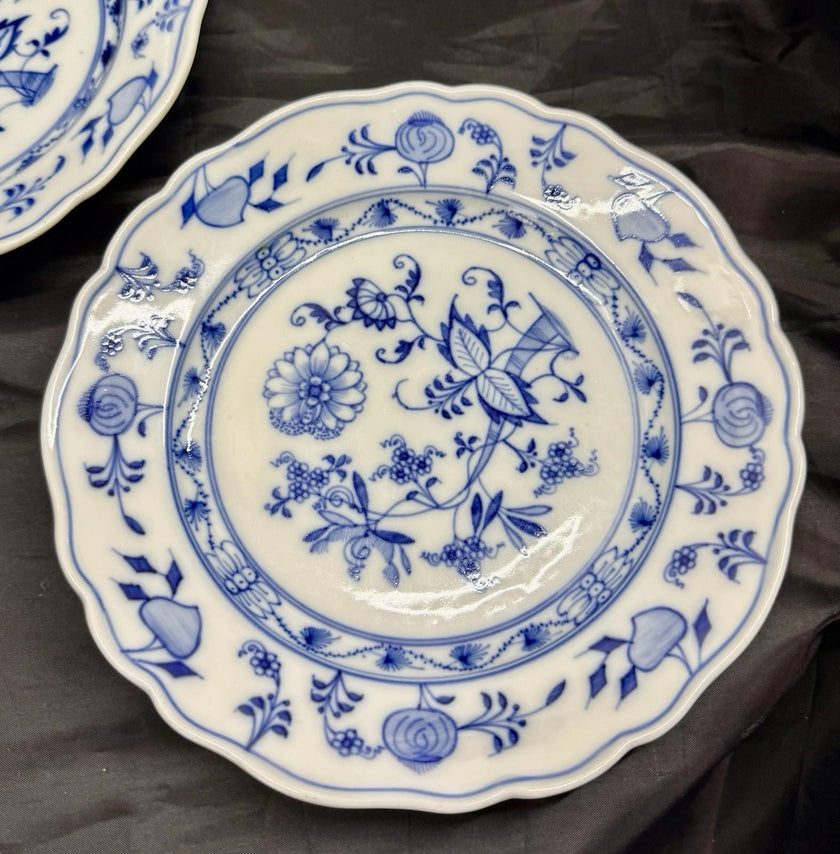 Antique Set Of 4 Ernst Teichert Meissen Blue Onion Luncheon Plates 8.5” Germany