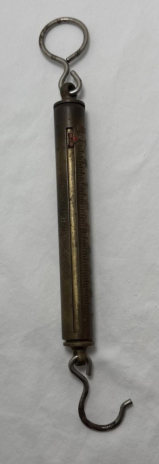 Antique Chatillon Brass Hanging Scale 4 Lb Capacity Fish Produce Spring Scale