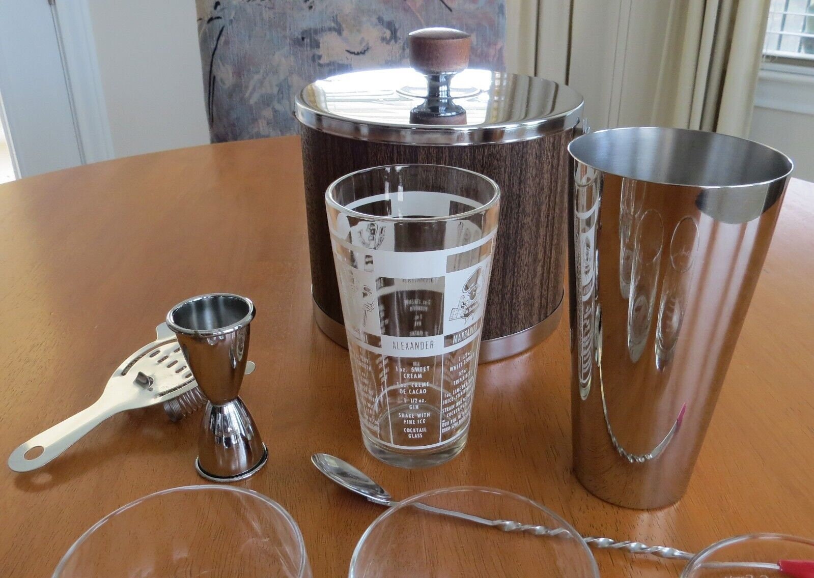 Vintage Bar Set Mr Bartender Shaker Set Jack Daniels Rock Glasses Set of 4