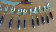 Vintage Thailand Siam Gold Bronze Rosewood Dessert Serving Set of 19 with Chest