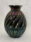 Vintage Black Iridescent Art Deco Avec Rectangles Carnival Glass Rainbow RARE