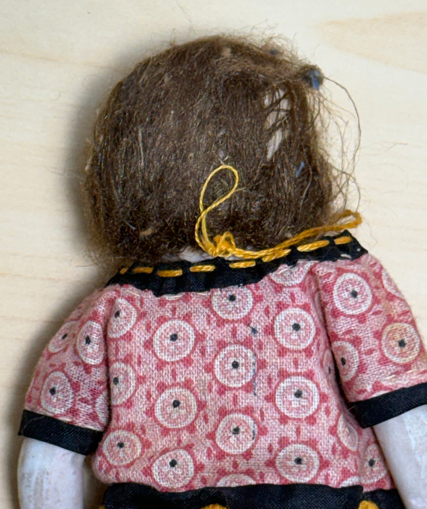 Antique Bisque Porcelain Jointed Doll Painted Blue Socks Original Cloth Dress