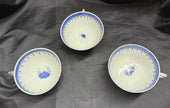 Antique Set 3 Chinese Export Blue & White Canton Pattern Porcelain Tea Cups Rare