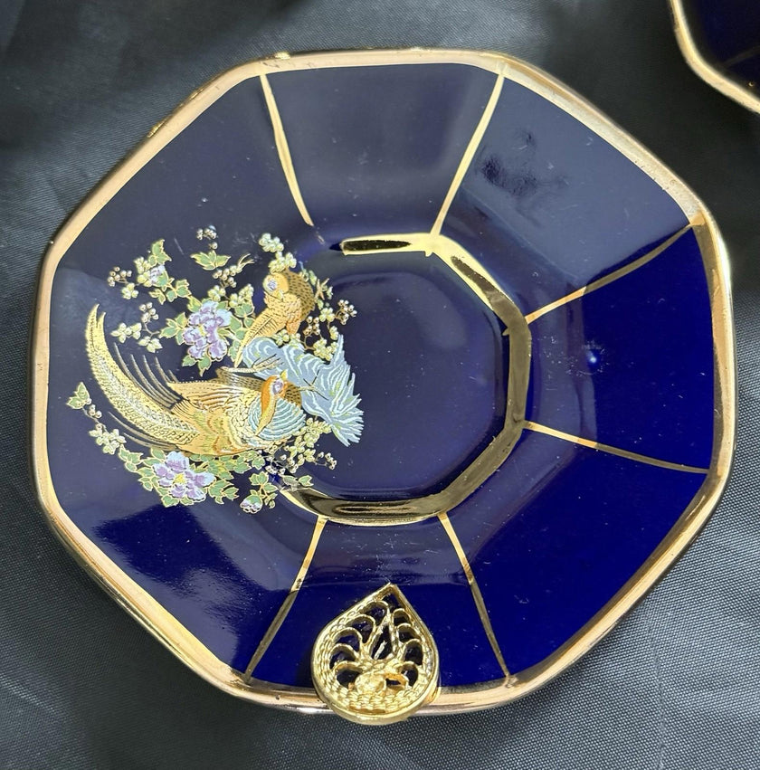 Set of 5 Royal Linoj Seckin Limoges Cobalt Blue 24K Gold Demitasse Cups Saucers