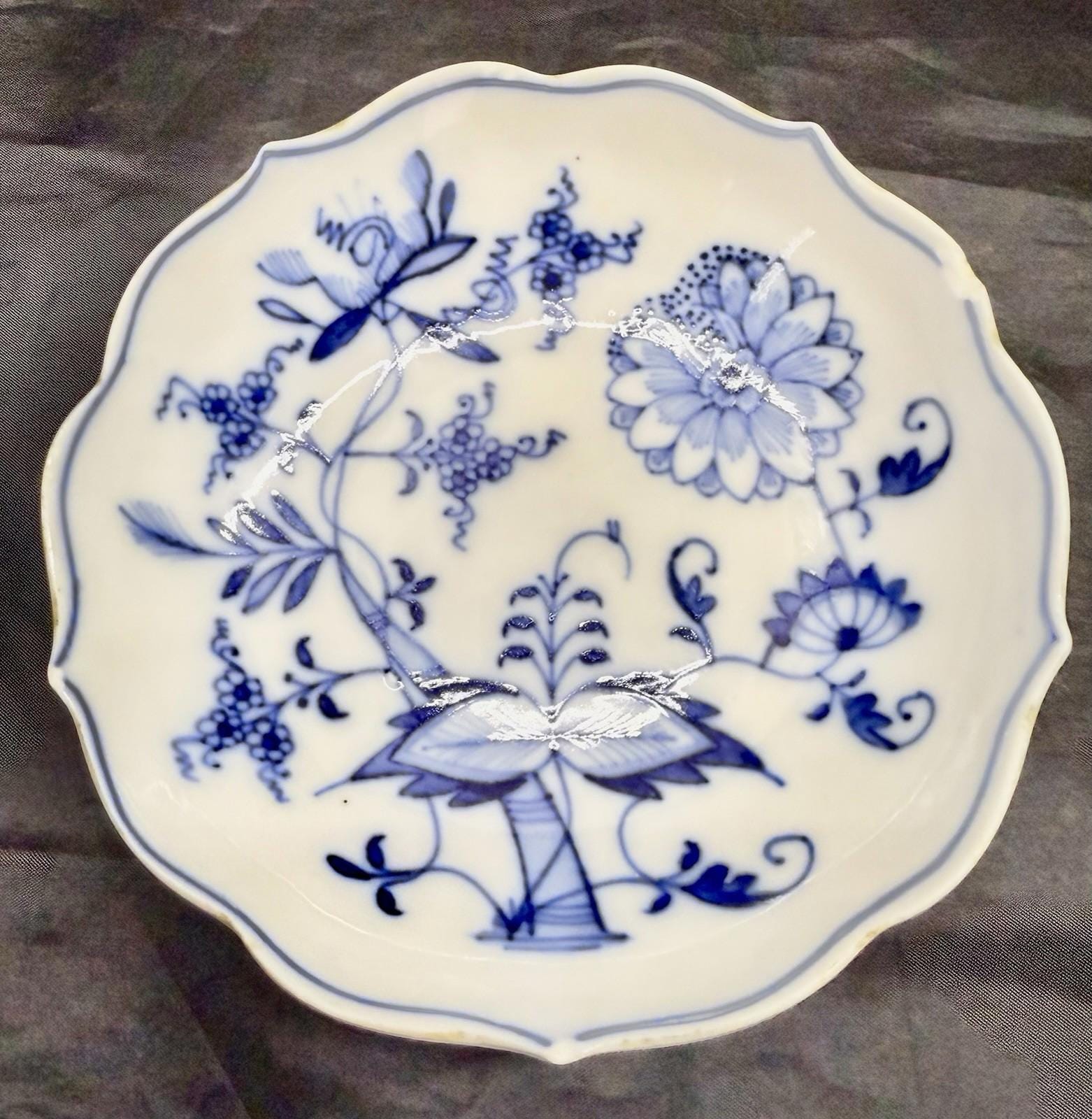 Antique Set 2 Ernst Teichert Meissen Coupe Cereal Bowl 5.25” Blue Onion Pattern