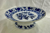 Antique Lewis Straus & Sons Blue Meissen Pedestal Cake Stand Blue Onion Pattern