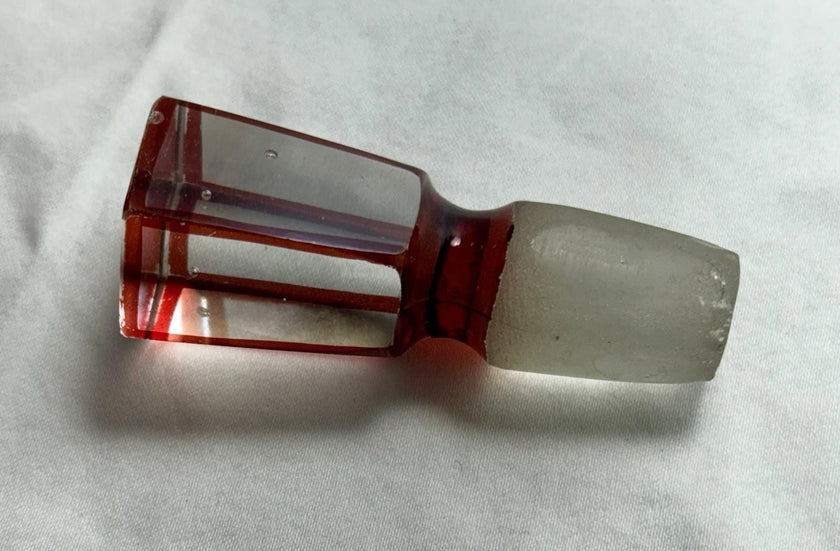 Antique Bohemian Czech Engraved Ruby Blown Glass Decanter & Stopper 19th Century