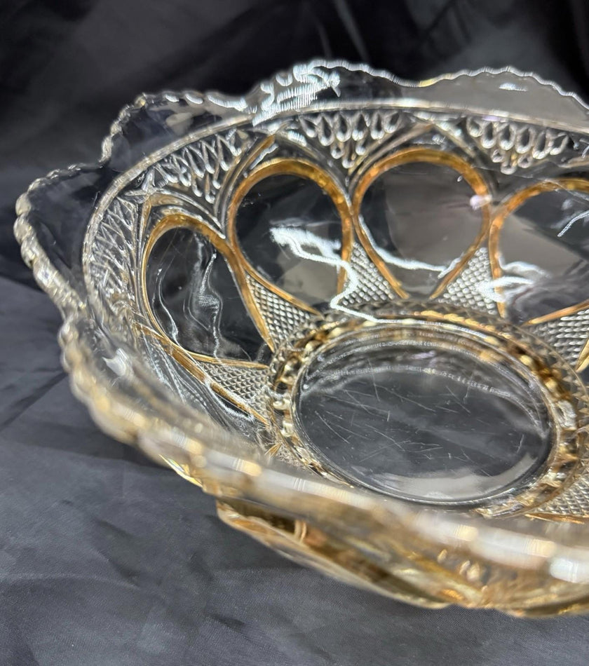Antique EAPG Beaumont Glass Co Clear Duchess 103 OMN 8.5” Serving Bowl Gold Trim