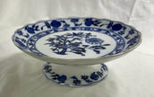 Antique Lewis Straus & Sons Blue Meissen Pedestal Cake Stand Blue Onion Pattern
