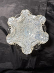 Vintage Murano Aventurine Italian Glass Bowl Fratelli Toso Opalescent White Blue