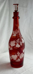 Antique Bohemian Czech Engraved Ruby Blown Glass Decanter & Stopper 19th Century