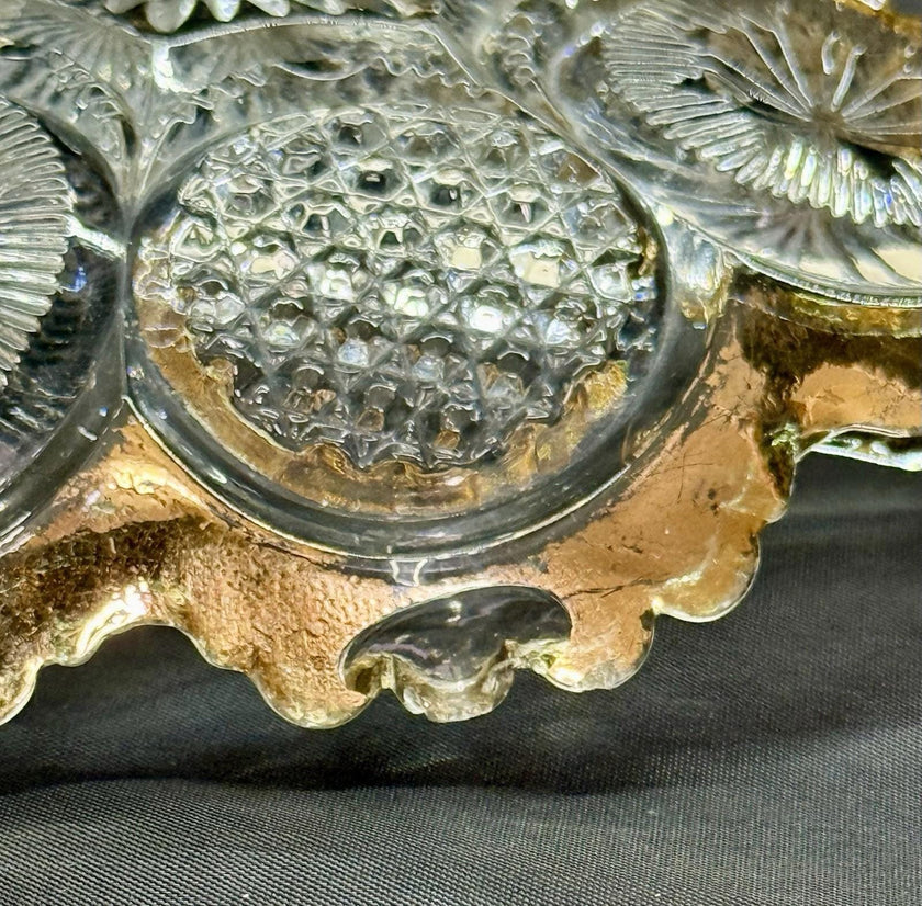 Antique (EAPG) Trinket Bowl US Glass Co # 15093 The States Gilded Sawtooth Edge