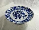 Antique Lewis Straus & Sons Blue Meissen Pedestal Cake Stand Blue Onion Pattern